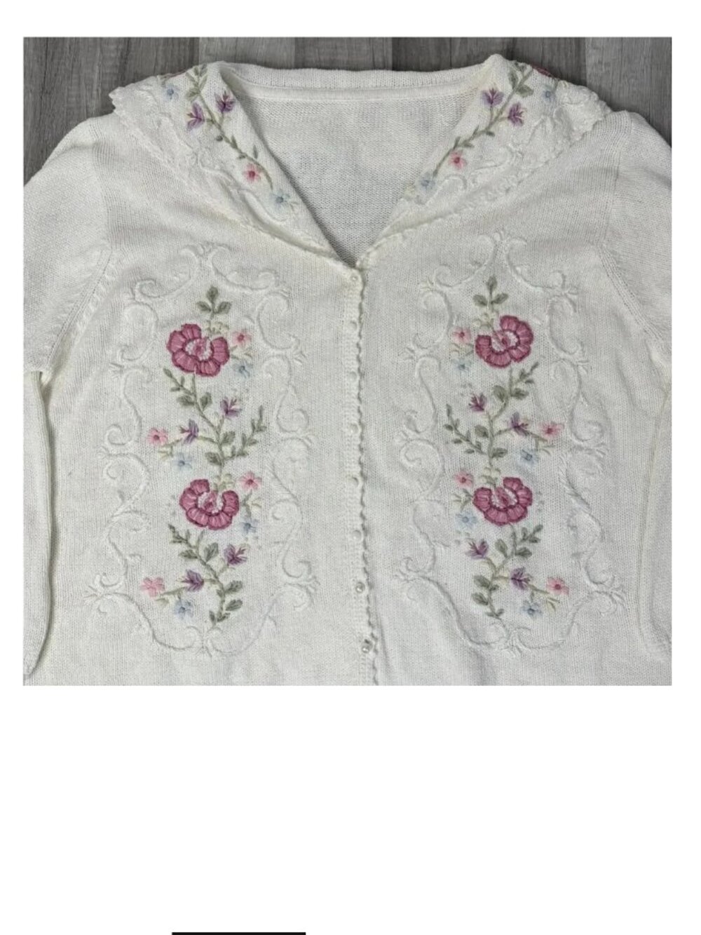 VINT Cottagecore Coquette Floral Embroidered White Cardigan Sweater Plus Size - Picture 2 of 5